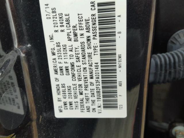 19UUB2F53FA001464 - 2015 ACURA TLX TECH GRAY photo 10