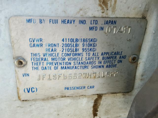 JF1SF6552WH711522 - 1998 SUBARU FORESTER S WHITE photo 10
