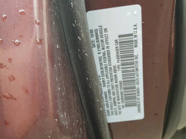 4S3BE635817205563 - 2001 SUBARU LEGACY L MAROON photo 10