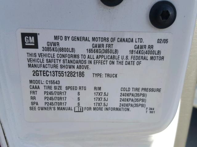 2GTEC13T551282186 - 2005 GMC NEW SIERRA WHITE photo 10