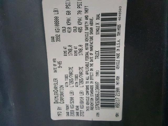 1D7KS28D66J130007 - 2006 DODGE RAM 2500 S SILVER photo 10