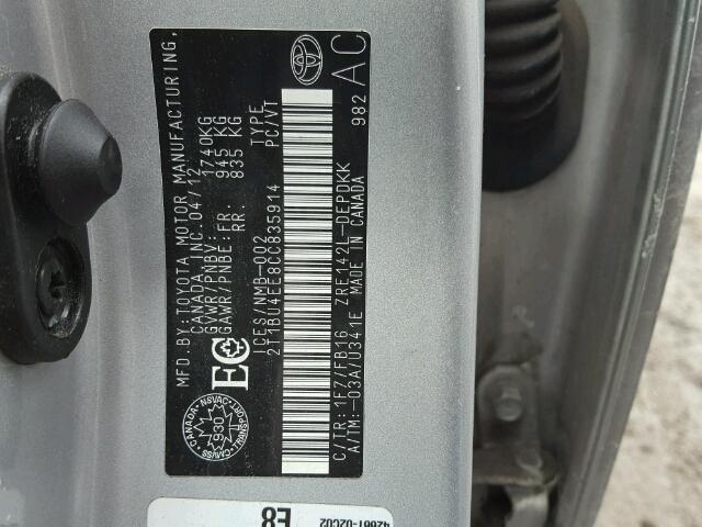 2T1BU4EE8CC835914 - 2012 TOYOTA COROLLA BA SILVER photo 10