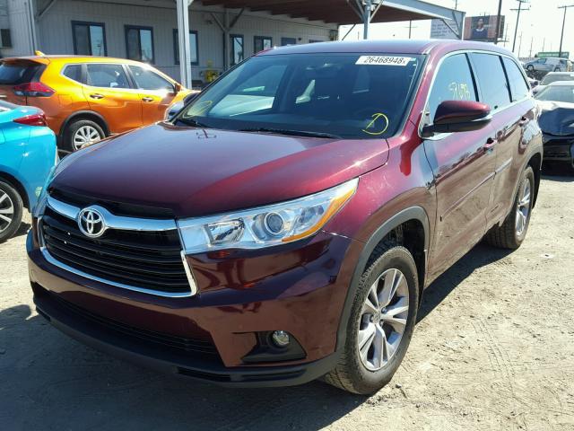 5TDBKRFH3ES049766 - 2014 TOYOTA HIGHLANDER MAROON photo 2