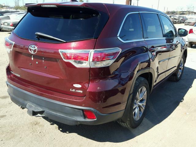 5TDBKRFH3ES049766 - 2014 TOYOTA HIGHLANDER MAROON photo 4