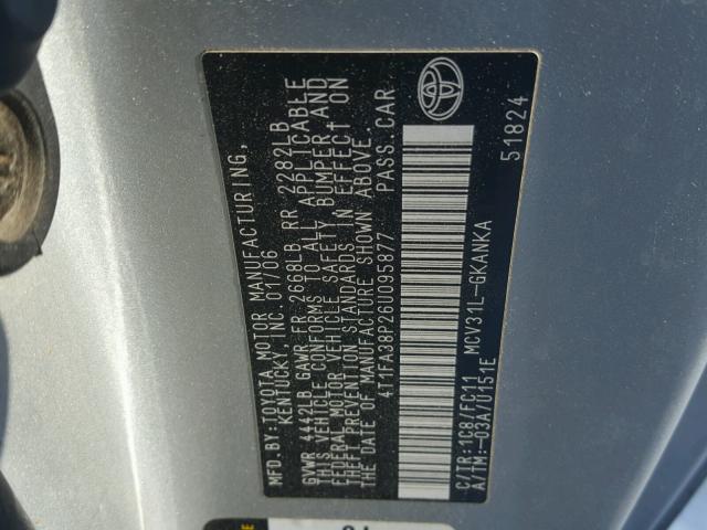 4T1FA38P26U095877 - 2006 TOYOTA CAMRY SOLA SILVER photo 10