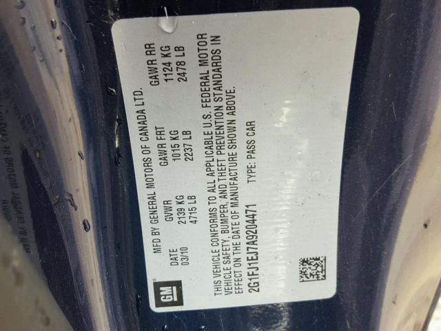 2G1FJ1EJ7A9204471 - 2010 CHEVROLET CAMARO SS Azul foto 10