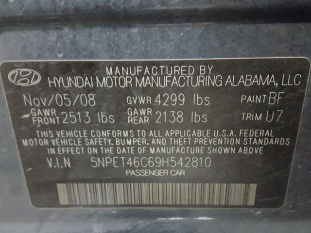 5NPET46C69H542810 - 2009 HYUNDAI SONATA GLS GRAY photo 10