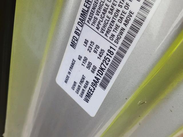 WMEEJ9AA1DK725181 - 2013 SMART FORTWO ELE 银色 照片 10