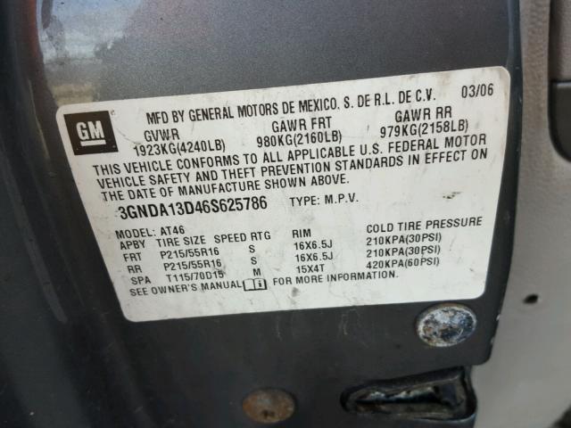 3GNDA13D46S625786 - 2006 CHEVROLET HHR LS GRAY photo 10