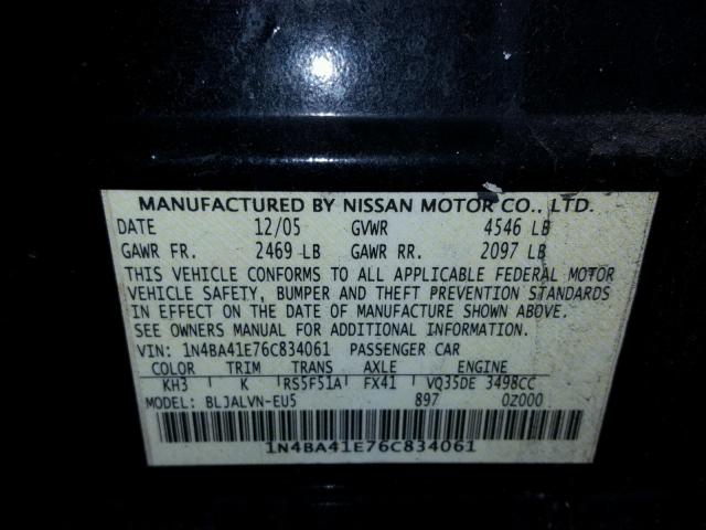 1N4BA41E76C834061 - 2006 NISSAN MAXIMA SE BLUE photo 10