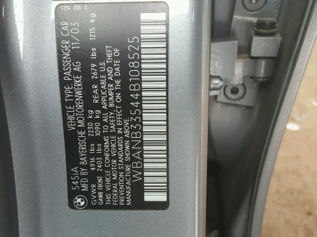 WBANB33544B108525 - 2004 BMW 545 I SILVER photo 10