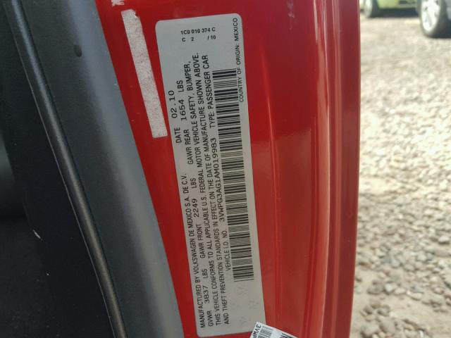 3VWPG3AG1AM019983 - 2010 VOLKSWAGEN NEW BEETLE წითელი ფოტო 10