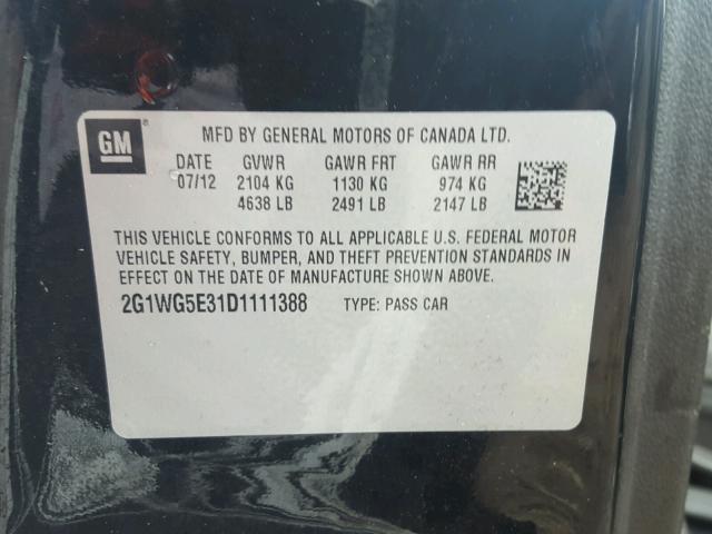 2G1WG5E31D1111388 - 2013 CHEVROLET IMPALA LT BLACK photo 10