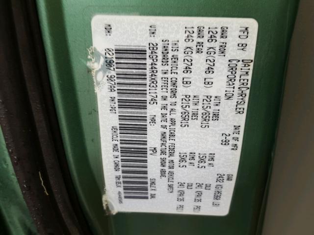 2B4GP44R4XR311745 - 1999 DODGE GRAND CARA GREEN photo 10