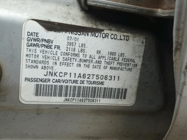 JNKCP11A62T506311 - 2002 INFINITI G20 GRAY photo 10