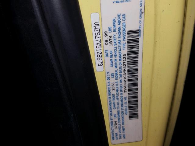 3VWCC21C3YM427123 - 2000 VOLKSWAGEN NEW BEETLE 黄色 照片 10