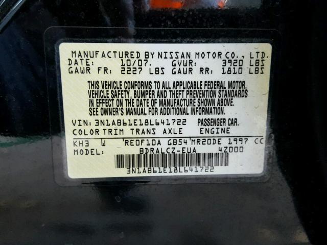 3N1AB61E18L641722 - 2008 NISSAN SENTRA 2.0 BLACK photo 10