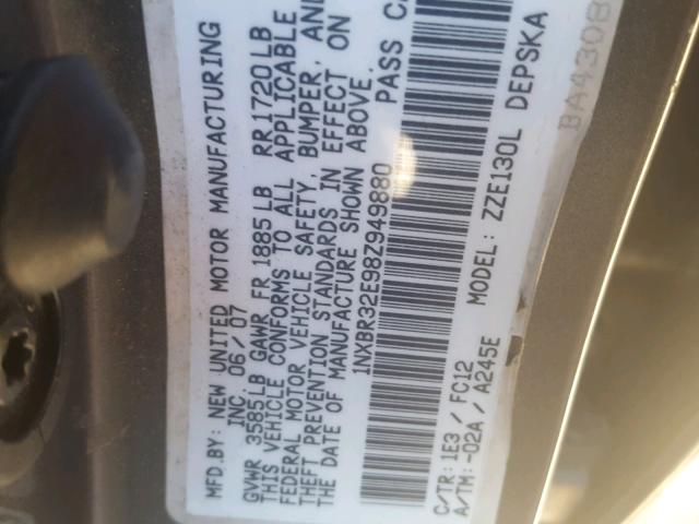 1NXBR32E98Z949880 - 2008 TOYOTA COROLLA CE GRAY photo 10