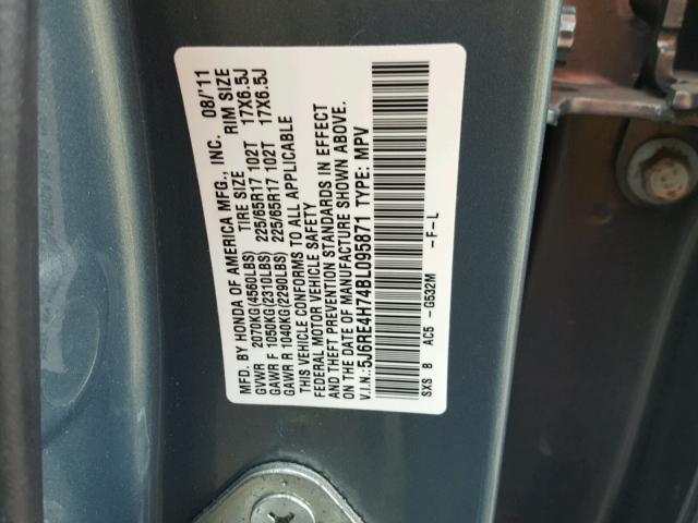 5J6RE4H74BL095871 - 2011 HONDA CR-V EXL GRAY photo 10