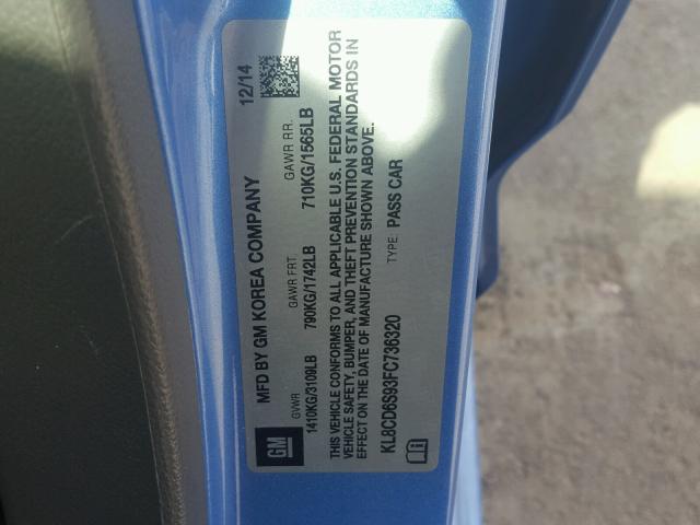 KL8CD6S93FC736320 - 2015 CHEVROLET SPARK 1LT Синий фото 10