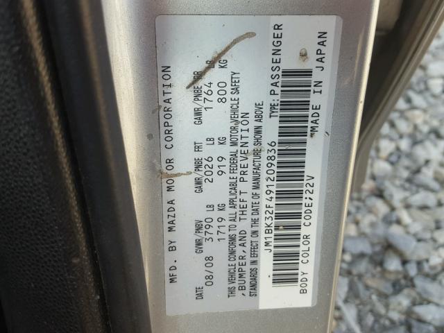 JM1BK32F491209836 - 2009 MAZDA 3 I GRAY photo 10