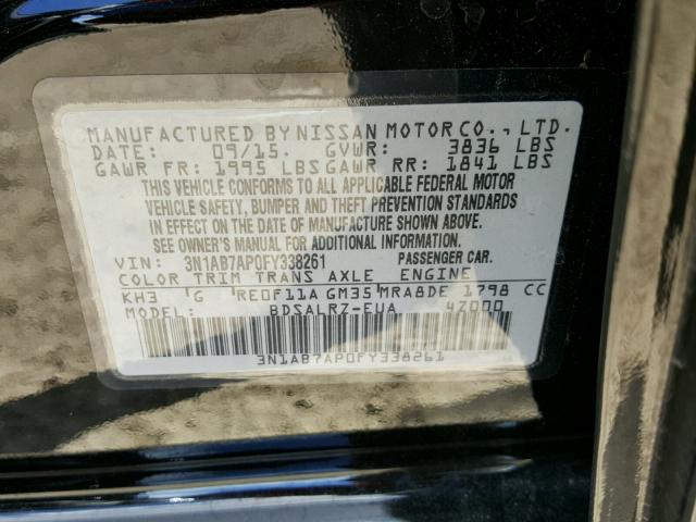 3N1AB7AP0FY338261 - 2015 NISSAN SENTRA S BLACK photo 10