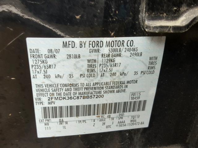 2FMDK36C87BB57200 - 2007 FORD EDGE SE BLACK photo 10