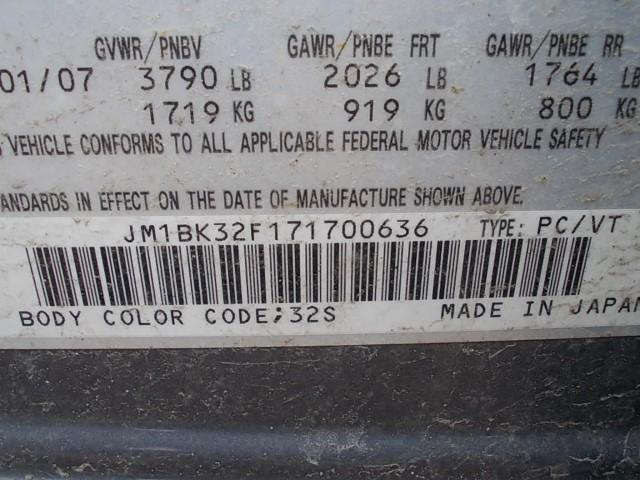 JM1BK32F171700636 - 2007 MAZDA 3 I GRAY photo 9