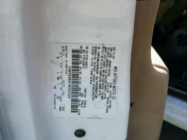 1FAFP34N45W247349 - 2005 FORD FOCUS ZX4 WHITE photo 10