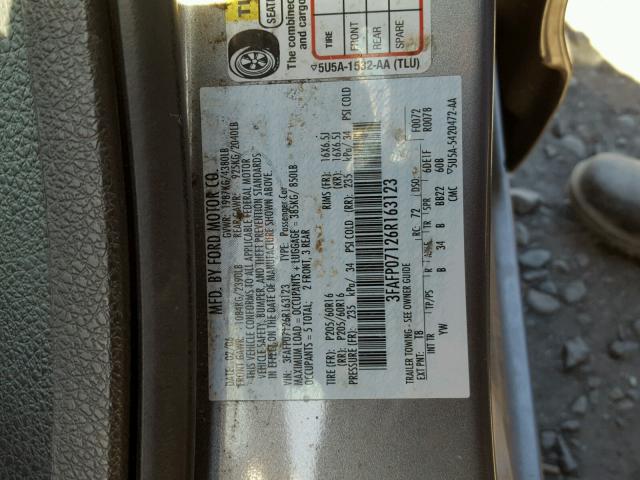 3FAFP07126R163123 - 2006 FORD FUSION SE GRAY photo 10