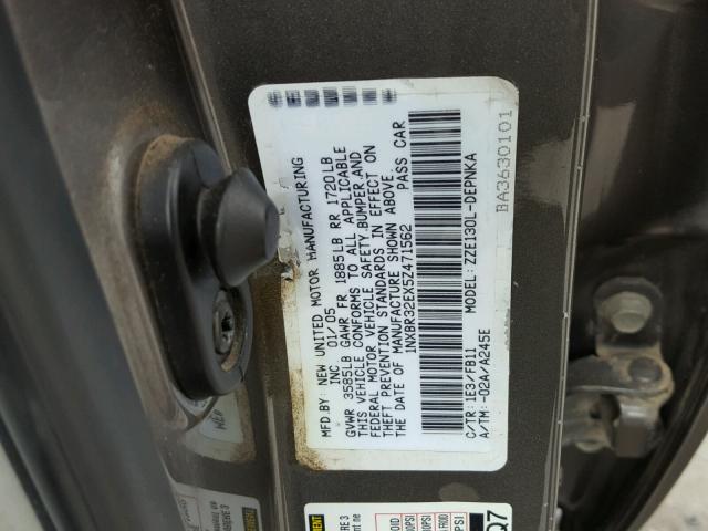 1NXBR32EX5Z471562 - 2005 TOYOTA COROLLA CE GRAY photo 10