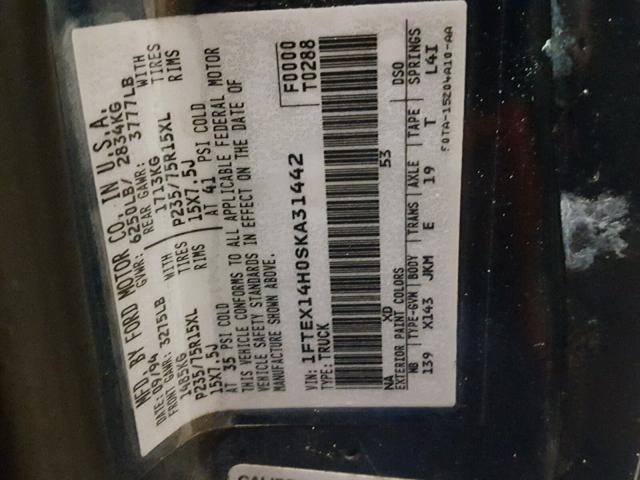 1FTEX14H0SKA31442 - 1995 FORD F150 მწვანე ფოტო 10