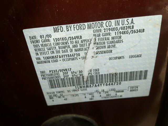 1LNHM87A4YY844720 - 2000 LINCOLN LS RED photo 10