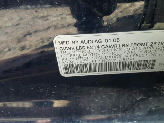 WAUDG74F65N089083 - 2005 AUDI A6 3.2 QUA BLUE photo 10