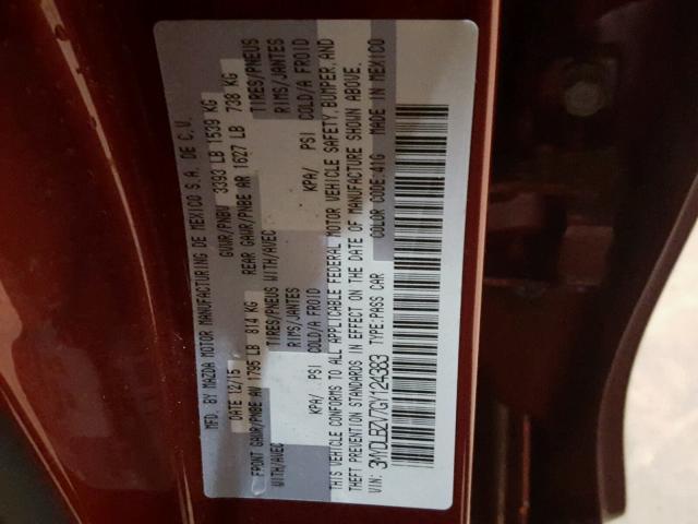 3MYDLBZV7GY124383 - 2016 TOYOTA SCION IA RED photo 10