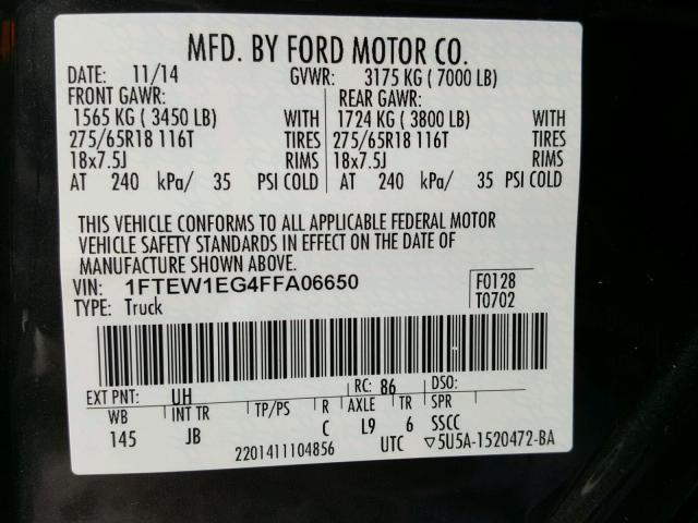 1FTEW1EG4FFA06650 - 2015 FORD F150 SUPER BLACK photo 10