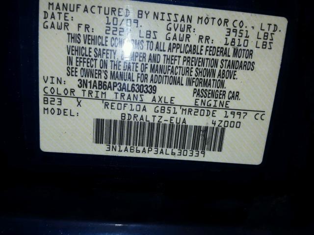 3N1AB6AP3AL630339 - 2010 NISSAN SENTRA 2.0 BLUE photo 10