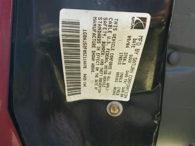 1G8AJ52F05Z114478 - 2005 SATURN ION LEVEL 栗色 照片 10