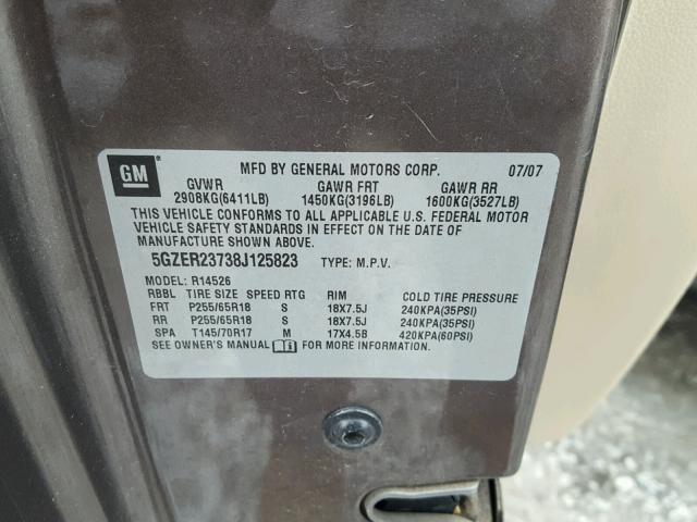 5GZER23738J125823 - 2008 SATURN OUTLOOK XR გრაფიტი ფოტო 10