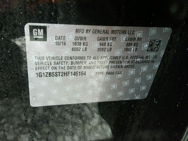 1G1ZB5ST2HF146164 - 2017 CHEVROLET MALIBU LS შავი ფოტო 10