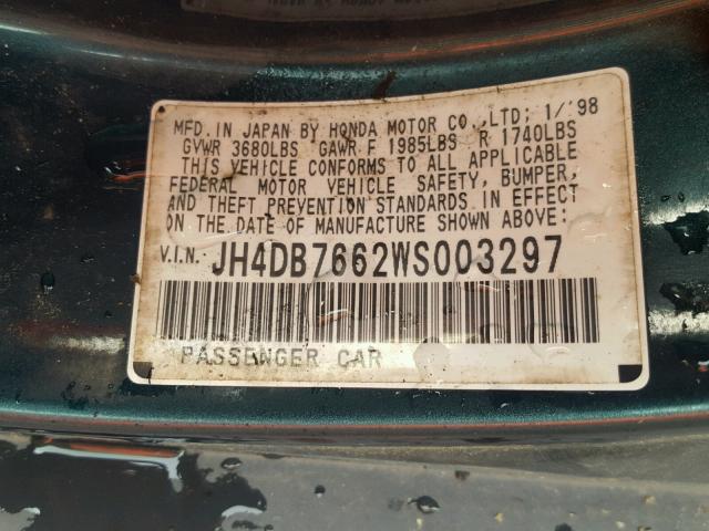 JH4DB7662WS003297 - 1998 ACURA INTEGRA GS GREEN photo 10