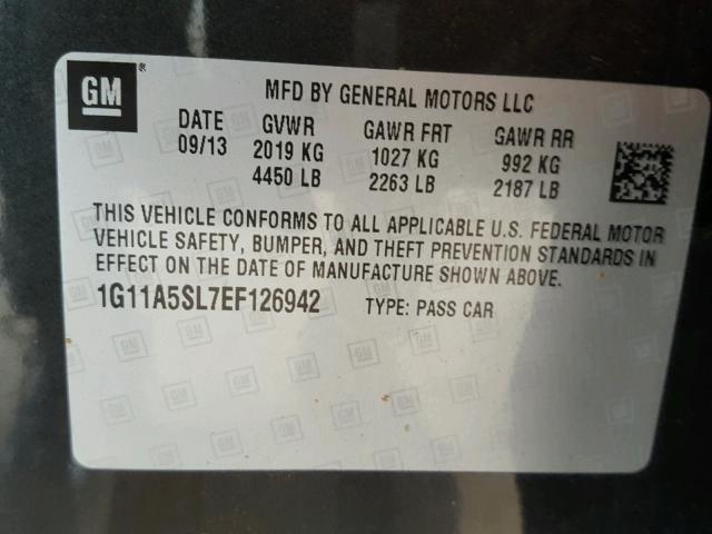 1G11A5SL7EF126942 - 2014 CHEVROLET MALIBU LS 灰色 照片 10