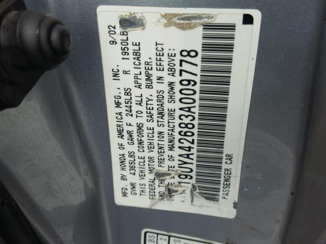 19UYA42683A009778 - 2003 ACURA 3.2CL TYPE SILVER photo 10