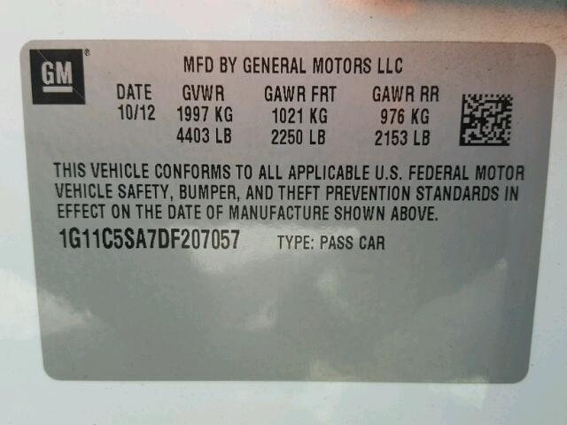 1G11C5SA7DF207057 - 2013 CHEVROLET MALIBU 1LT 白色 照片 10