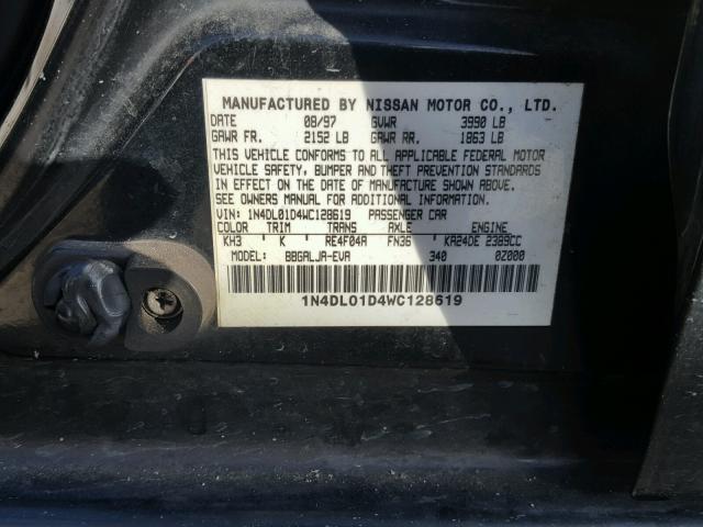 1N4DL01D4WC128619 - 1998 NISSAN ALTIMA XE BLACK photo 10