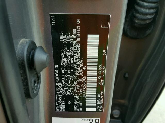 JTJBM7FX9C5040995 - 2012 LEXUS GX BASE GRAY photo 10