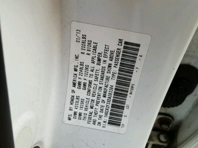 1HGCR2F3XDA093384 - 2013 HONDA ACCORD LX WHITE photo 10