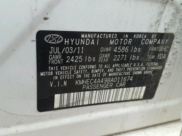 KMHEC4A49BA011674 - 2011 HYUNDAI SONATA HYB WHITE photo 10