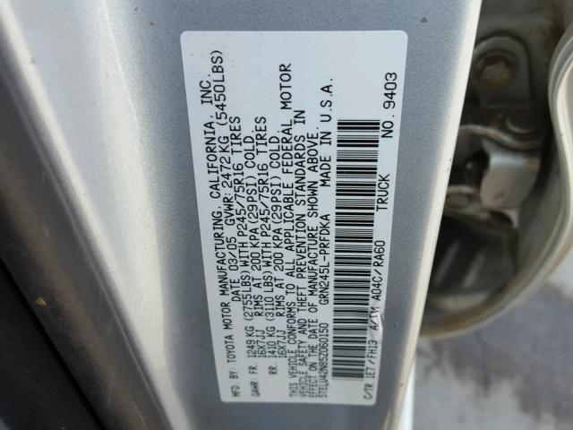 5TELU42N85Z060150 - 2005 TOYOTA TACOMA DOU SILVER photo 10