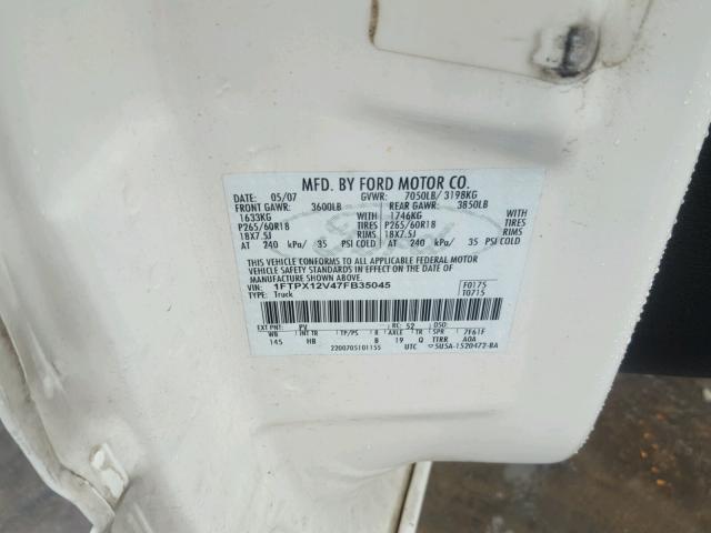 1FTPX12V47FB35045 - 2007 FORD F150 WHITE photo 10